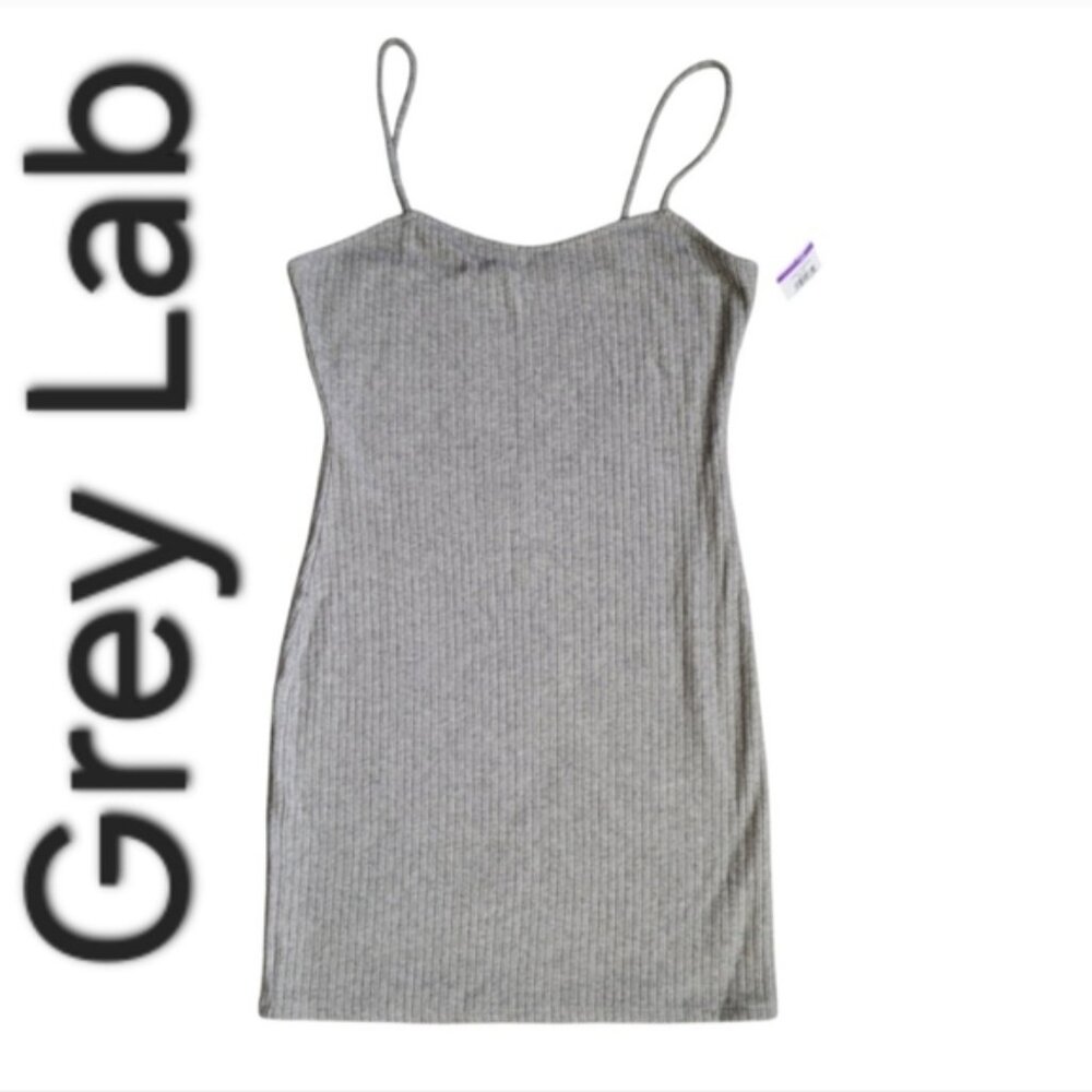 New Grey Lab Thin Straps Ribbed Fitted Bodycon Mini Dress Size M❤️